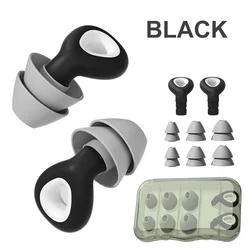 Noise - Reducing Silicone Earplugs with Portable Case - Washable & Hygienic (Black)