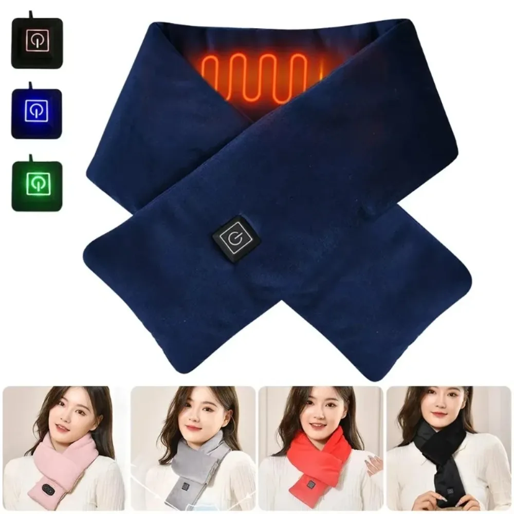 USB Heating Scarf 3 Gears Fleece Washable Electric Neck Warmer for Camping