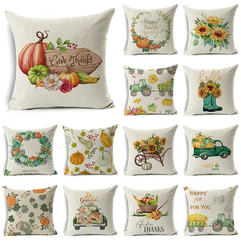 

Solid Color Printed Cushion Cover Office Home Sofa Decor Autumn Harvest Pillow Cover Pumpkin Pattern Pillowcase 40x40 2024 F1224