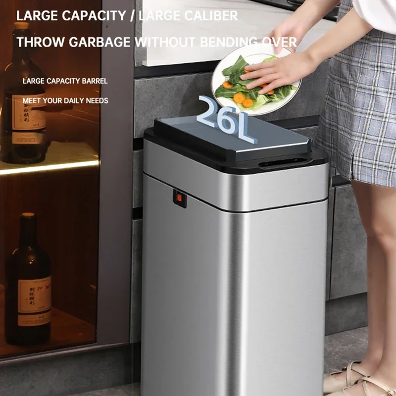60L Smart Sensor Trash Can Large Capacity Stainless Steel Smart Garbage Bin Luxury Home Kitchen Trash Can For Living Room Bin