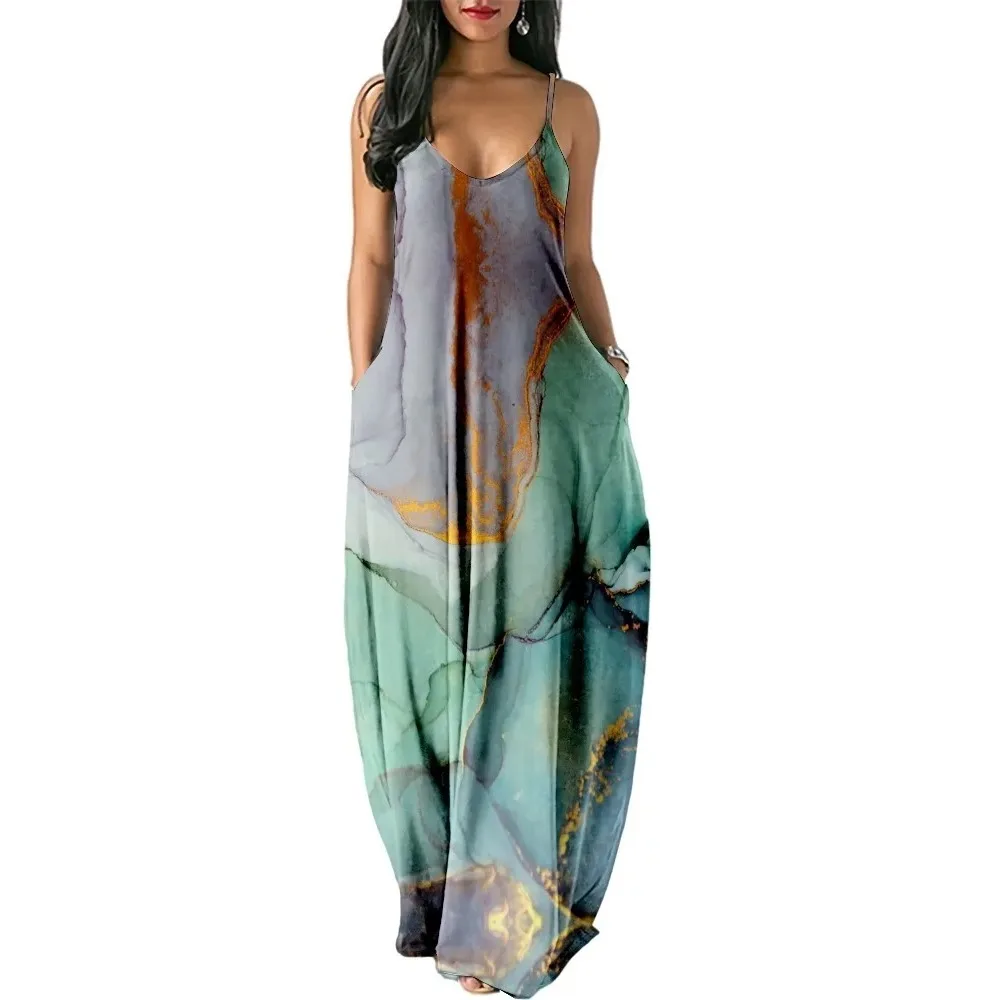 

Fashion Summer Dresses 2024 Tie Dye Dress Women Sleeveless Party Dress Elegant Sundress Girls Beach Clothes Pocket Vestido