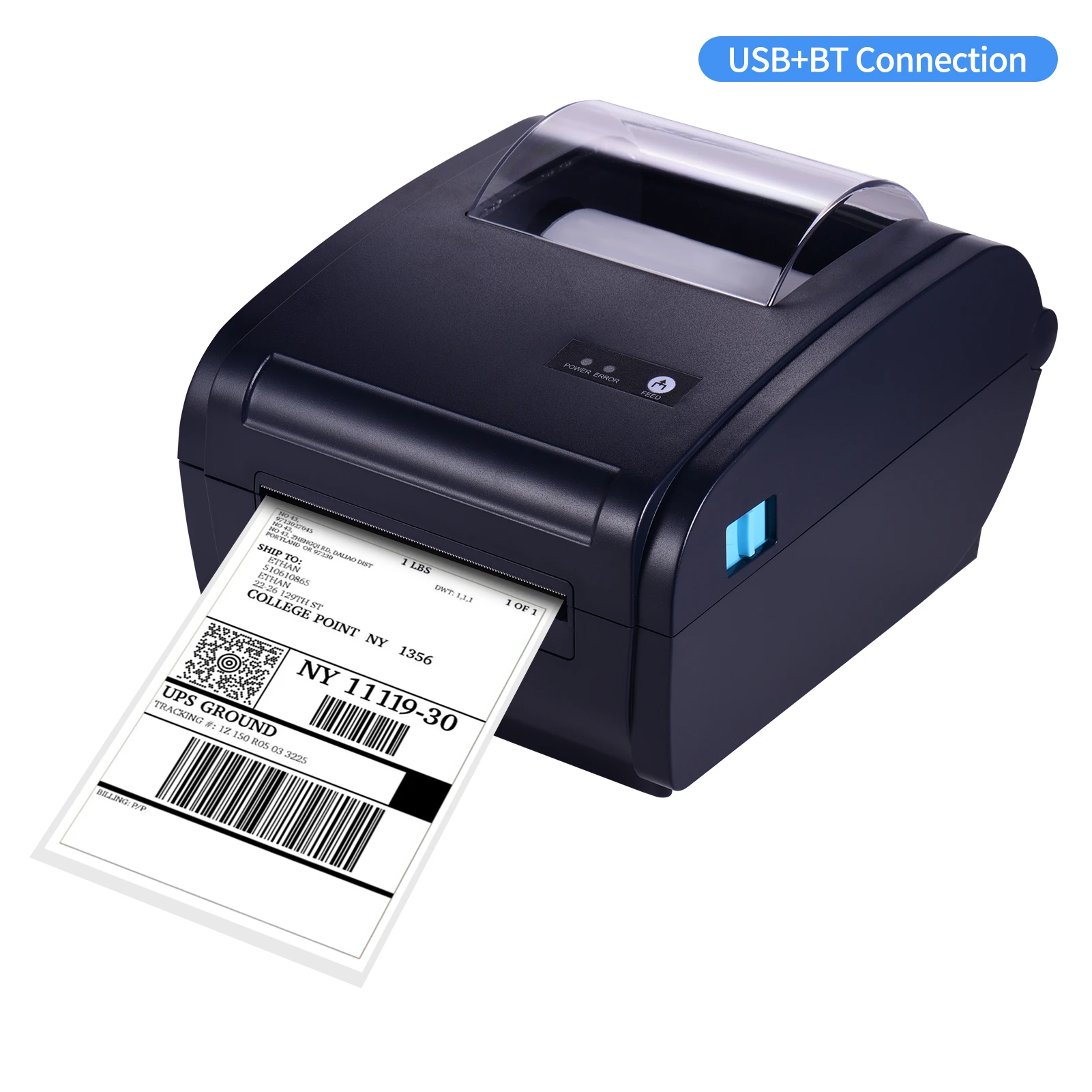 105mm Desktop Thermal Label Printer for 4x6 Shipping Package Label 160mm/s USB&BT Printer Label Maker Sticker Max.110mm Paper