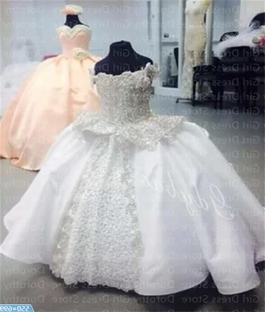 White Luxury Princess Ball Dress Flower Girl Dresses Pearls Lace Up Child Birthday Party Beauty Pageant First Communion 1