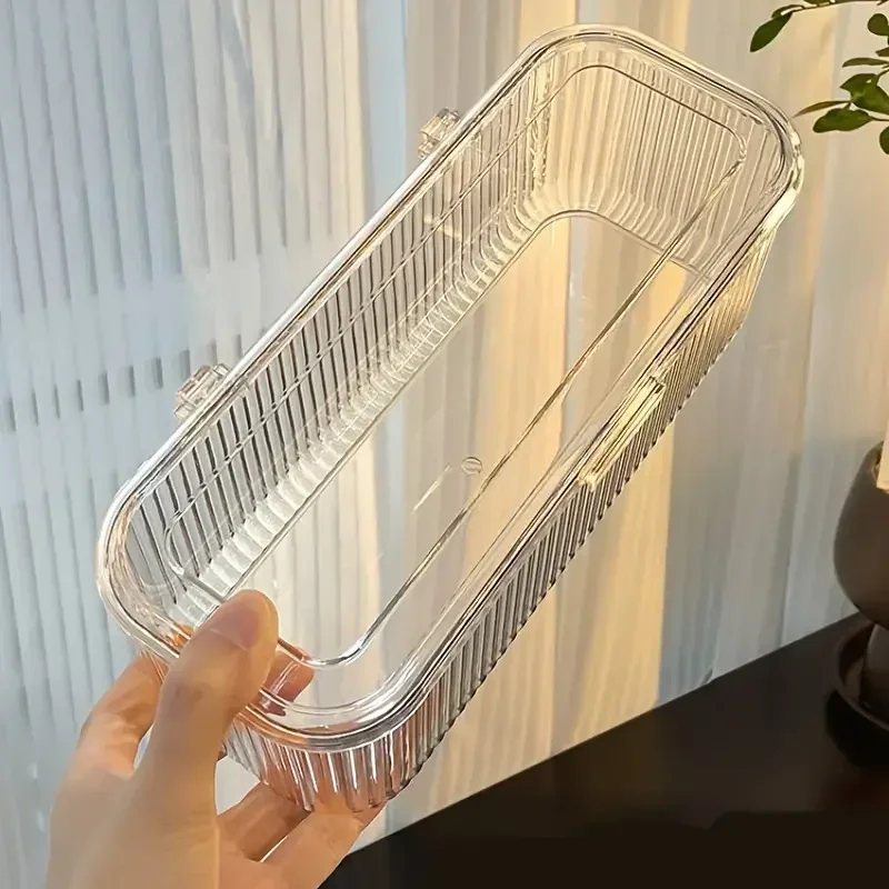Storage Box Cosmetic Storage Box Transparent Stripe Rectangular Cover Dust Proof Handmade Nail Sealed Table Top Packaging Box 4 Storage Box Cosmetic Storage Box Transparent Stripe Rectangular Cover Dust Proof Handmade Nail Sealed Table Top Packaging Box - Image 4