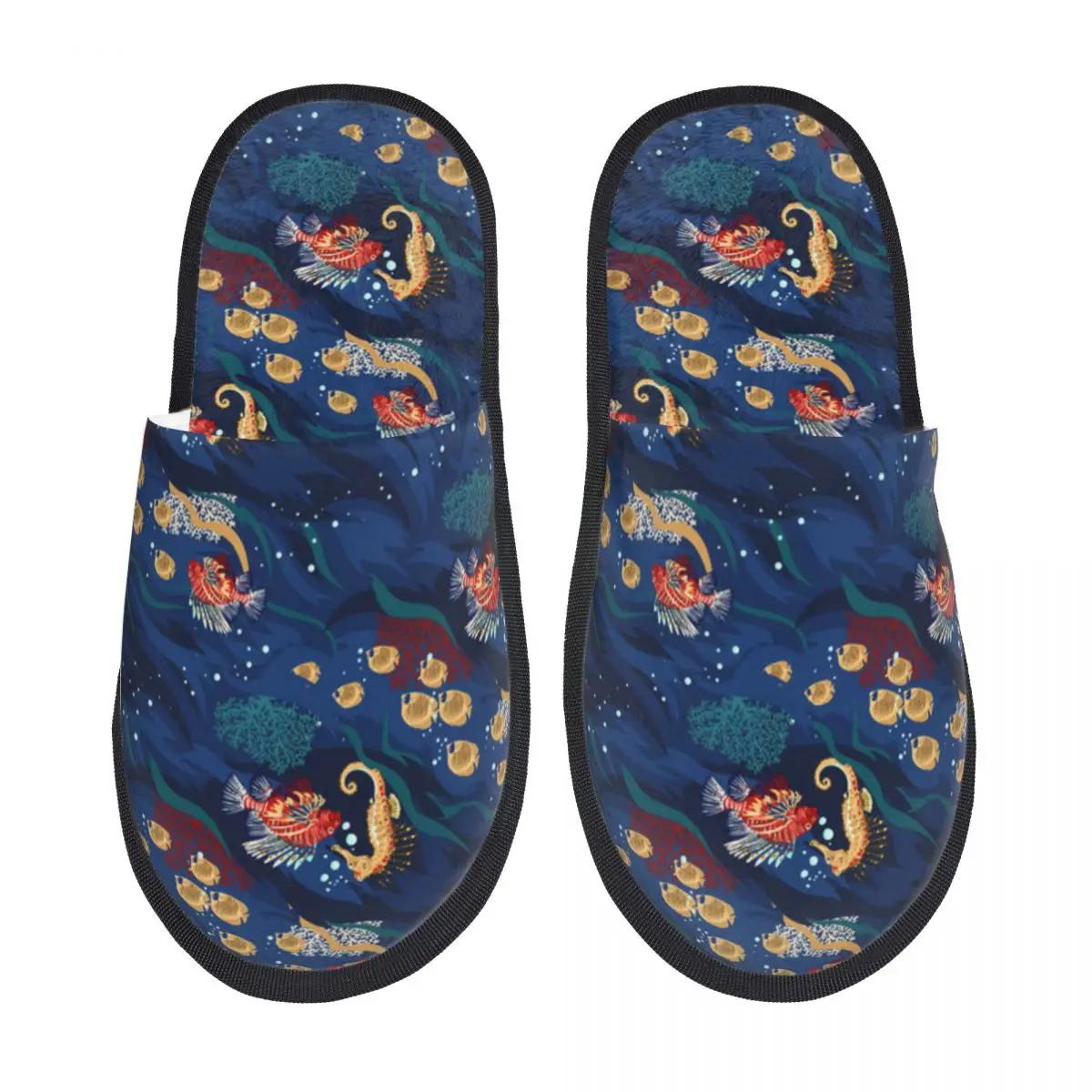 

Мягкие плюшевые тапочки, комнатные меховые тапки для спальни с рисунком кораллов и тропических рыбок