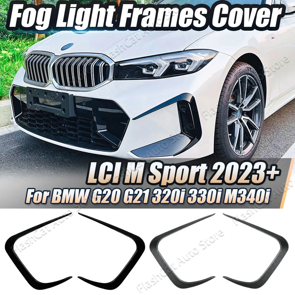 

For BMW G20 G21 320i 330i M340i LCI M Sport 2023+ ABS Car Front Bumper Lip Splitter Side Air Vent Intake Fog Lamp Frame Spoiler