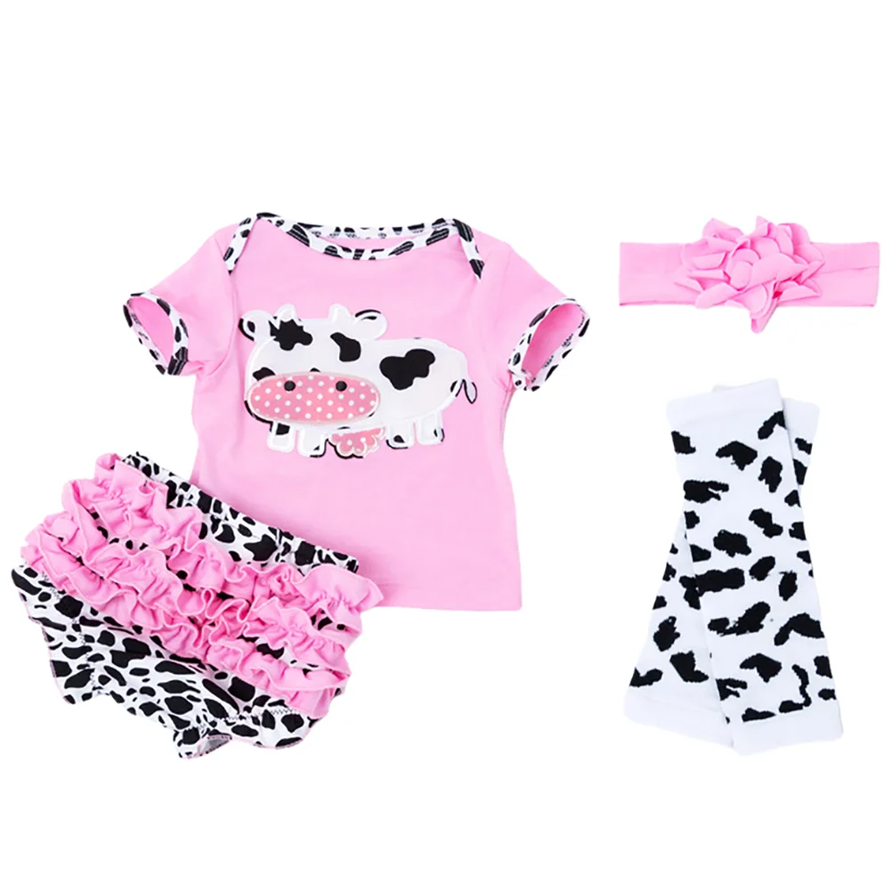 

4 Pcs Cow Clothes Baby Girl Newborn Accessories Reborn Outfit Dolls Matching Clothing Combed Cotton