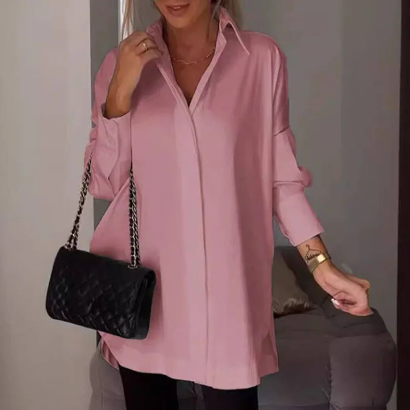 

Simple Fashion Turn-down Collar Button Office Blouse Women Spring Solid Color Loose Long Shirt Autumn Long Sleeve Streetwear Top