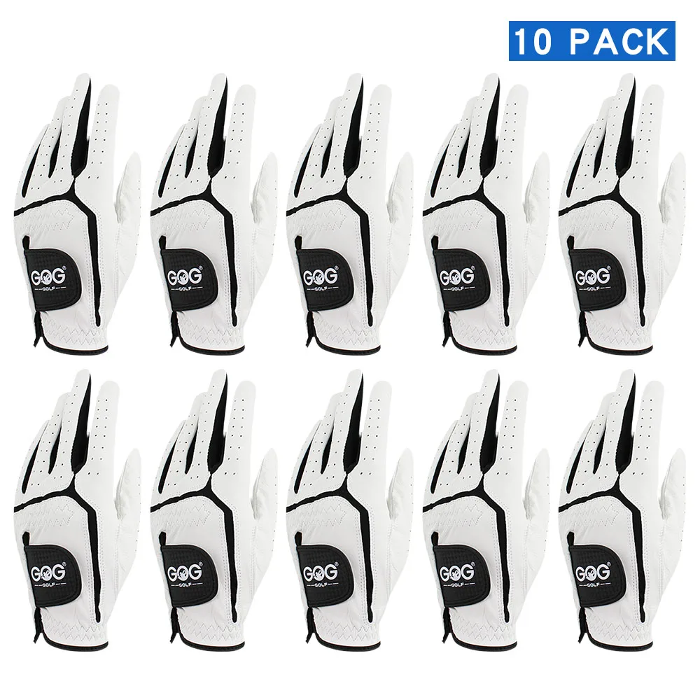 

10 PCS Mens Golf Gloves Genuine Leather Sheepskin Non Slip Worn On Left Hand Golf Glove For Men Brand GOG