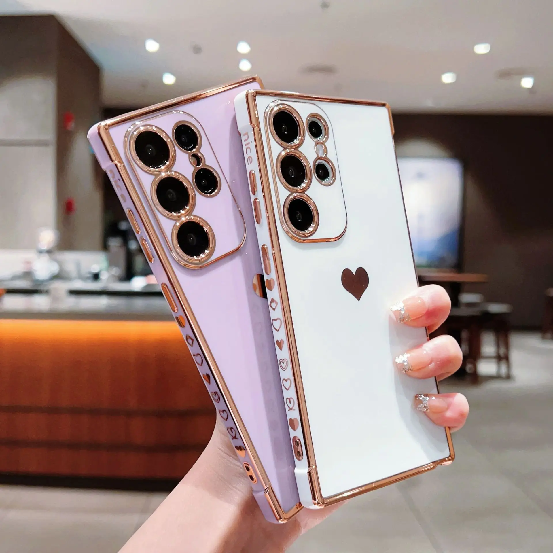 Electroplated Love Heart Shockproof Phone Case with Lens Protection