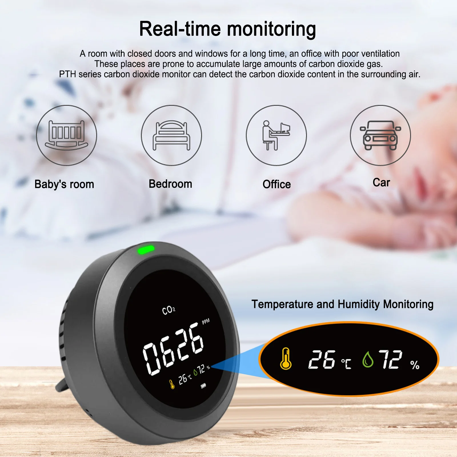

3in1 Air Quality Meter Monitor CO2 Detector Temperature Humidity Tester Portable Carbon Dioxide Detector For the Bedroom