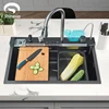 Shinesia Stainless Steel Kitchen Waterfall Sink Large Single Sink Dish Basin Sink With Cold and Hot Controlled Faucet 1