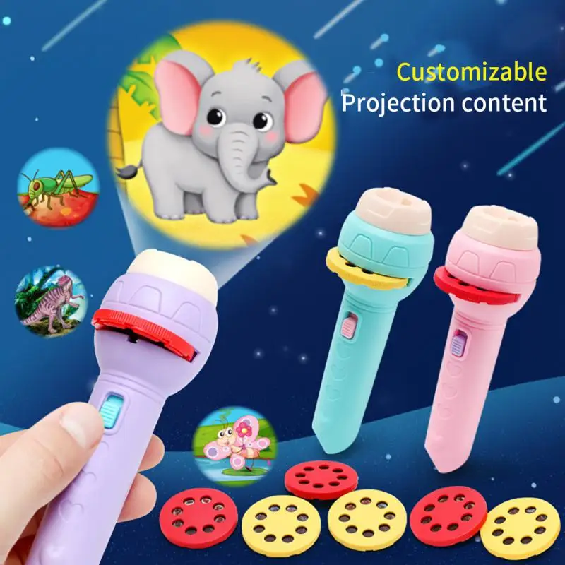 Lâmpada da tocha do projetor para crianças, Lanterna de projeção para bebê, história de dormir, animal educativo, Light Up Night Toys
