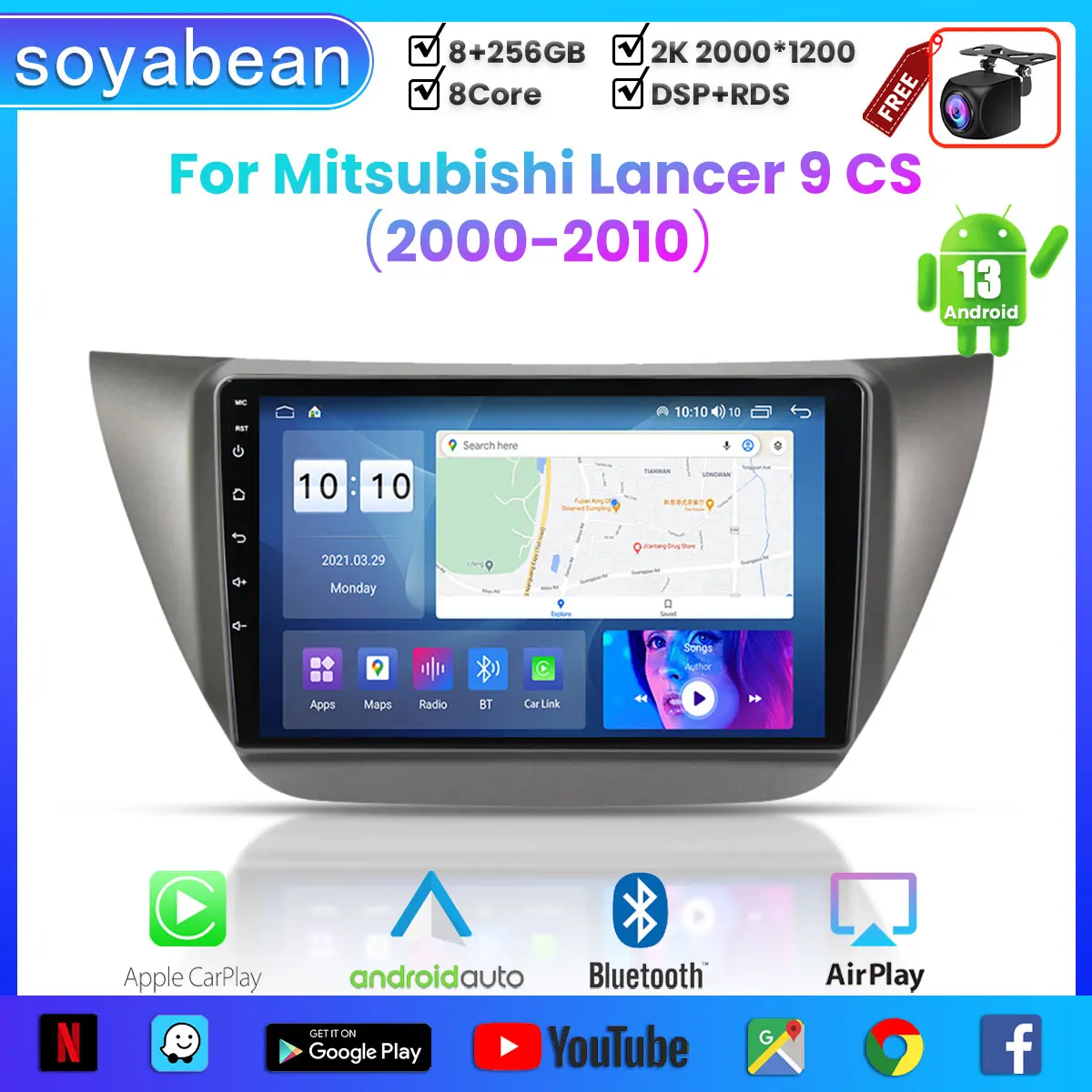 

Автомобильный радиоприемник Android 13 для Mitsubishi Lancer 9 CS 2000-2010, 9 дюймов 2K мультимедийный плеер с 4G Car Carplay и 2Din GPS
