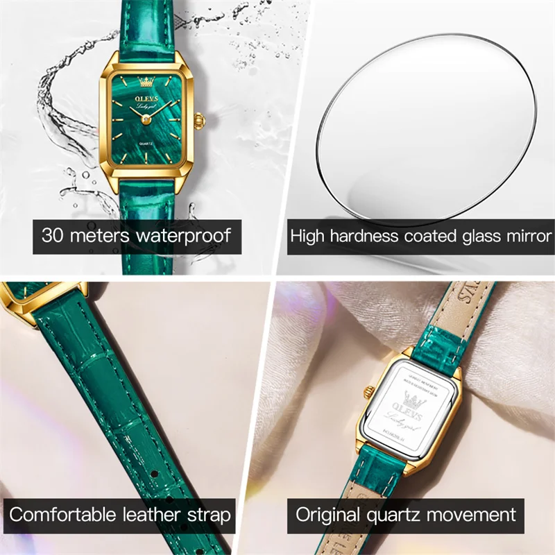 OLEVS New Top Brand Fashion Green Women Watches Elegant Luxury Leather Ladies Watch Relogio Feminino Woman Quartz Wristwatch