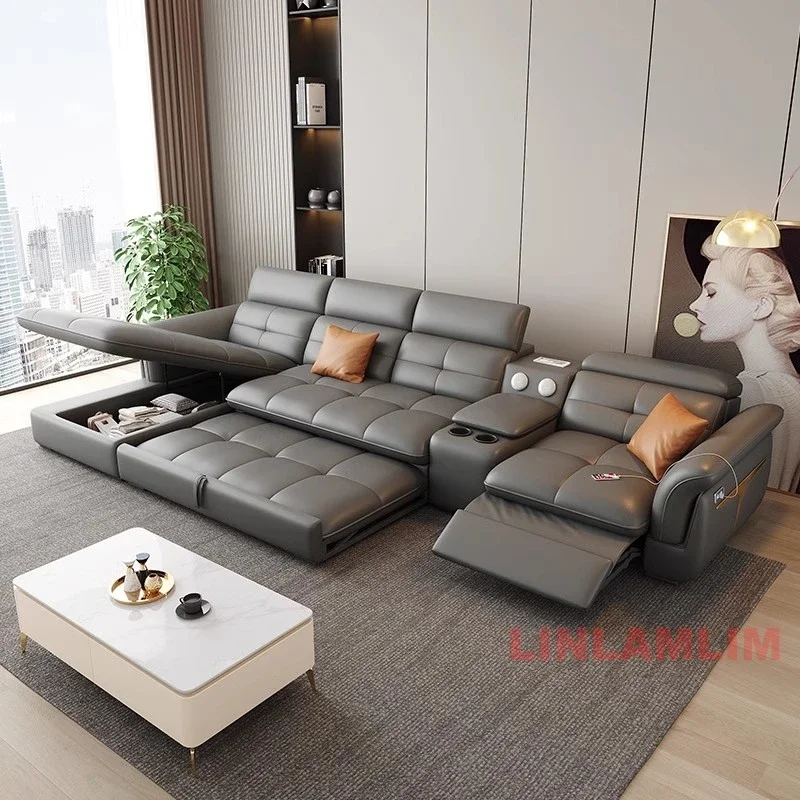 Modern Electric Recliner Sofa Bed with Adjustable Backrest, L-Shaped Multifunctional Italian Genuine Leather Sectional Couch - Image 2