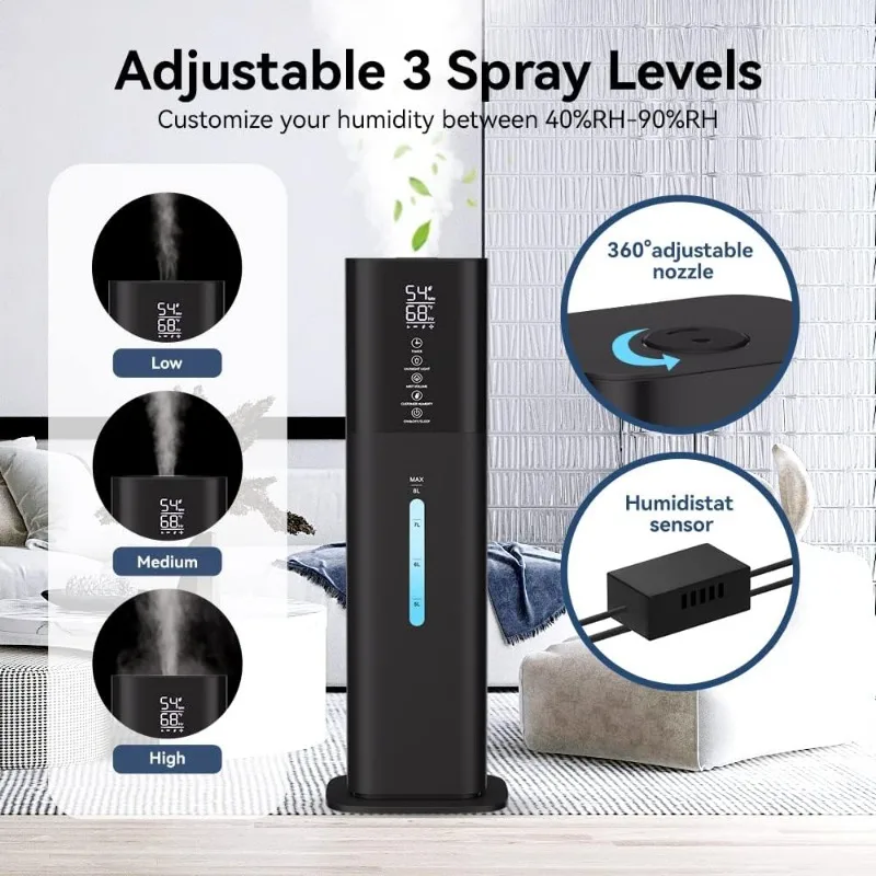 Honovos Humidifiers, 7 Colors Light, 2.1Gal(8L) Ultrasonic Cool Mist Humidifier, 360° Nozzle, Humidity Setting, Timer, Aroma Box 4