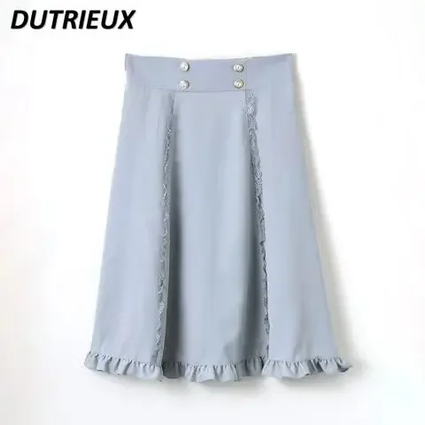Japanese Style Lolita Summer New Mine Cute Mid-Length Skirt Solid Color High Waist All-Matching A- Line Oversize Skirts