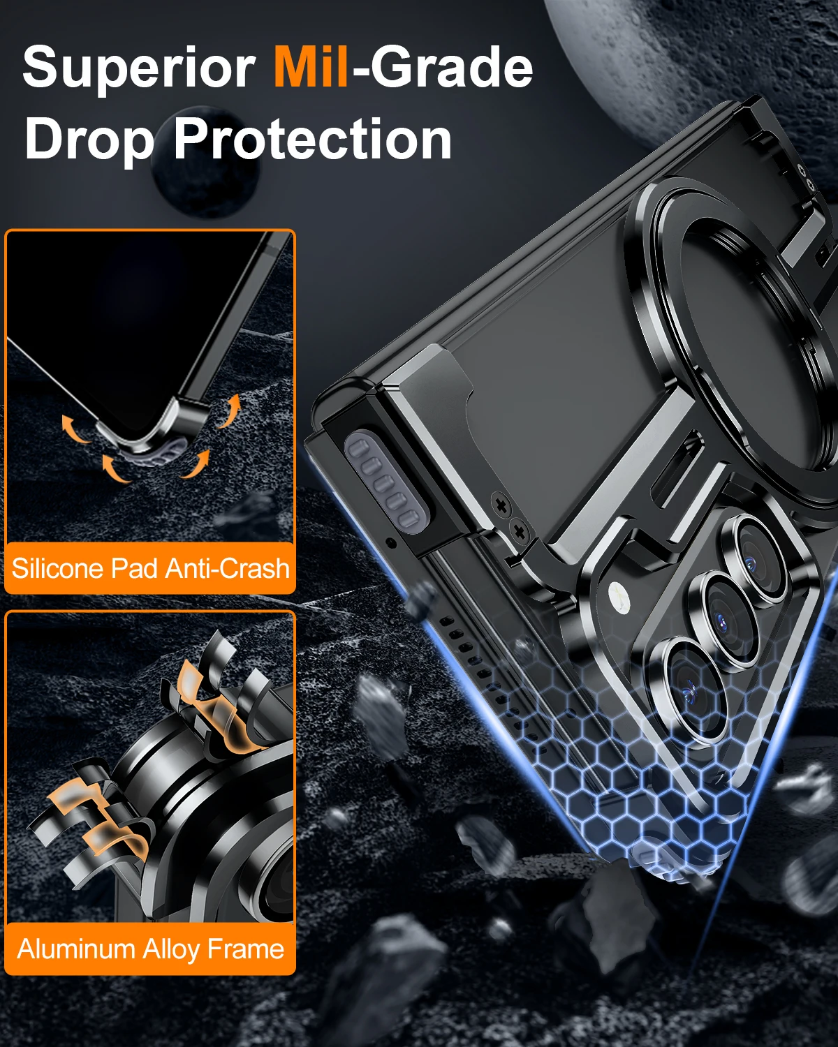 Eary Magnetic Case for Samsung Galaxy Z Fold 7 With 360°Rotating Ring Kickstand for Magsafe Wireless Charging Frameless Bumeper