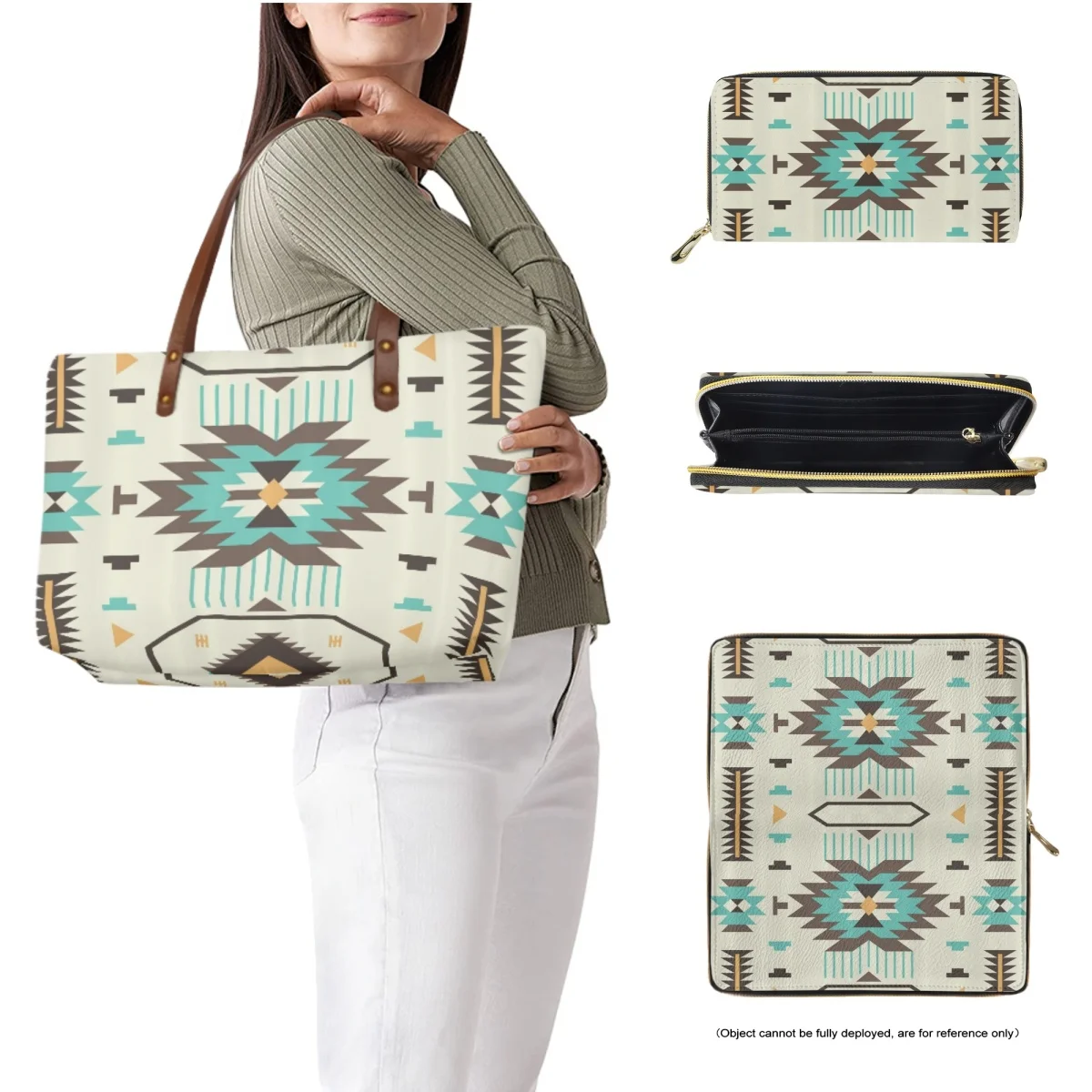 FORUDESIGNS Aztec Tribal Tote Wallet Combo Set Ladies Abstract Boho Tribal Large Capacity Handbags Southwestern Purses