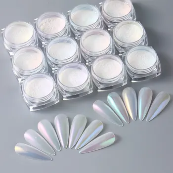 12pcs 오로라 네온 쉬머 반짝이 아이스 근육 네일 안료 분말 고급 크롬 문지르는 먼지 거울 폴란드 장식