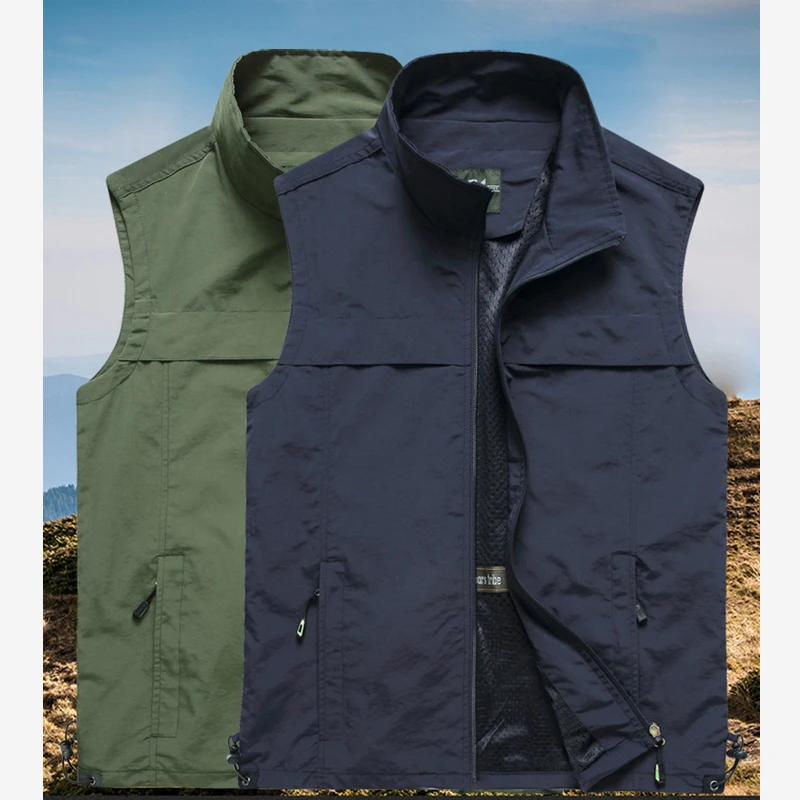 

Мужской жилет без рукавов, дышащая сетчатая безрукавка с несколькими карманами, для активного отдыха и походов, цвет металлик, тактический