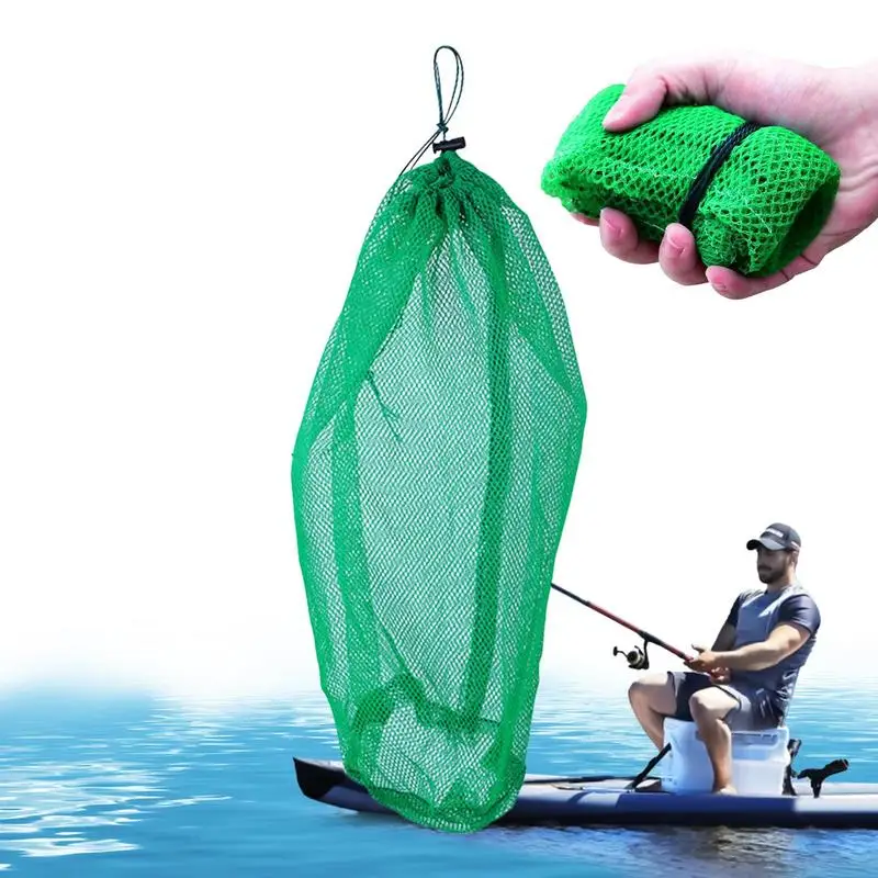 Portable Nylon Fish Storage Bag Drawstring Fishing Net Pouch Capacity Fishing Supplies for Outdoor Use Wide Long