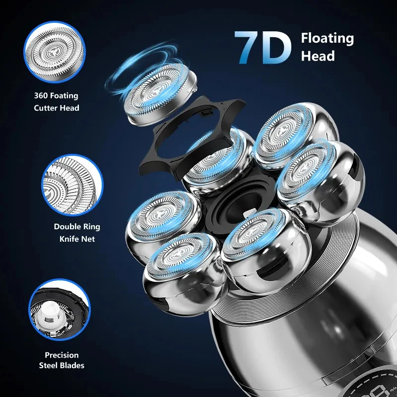 5 In 1 Electric Head Shaver for Bald Men 7D Floating Cutter Beard Trimmer Clipper IPX5 Waterproof Shaving USB Wireless Charging hair clipper,electric shaver,hair trimmer,electric razor,rotary shaver,cordless shaver