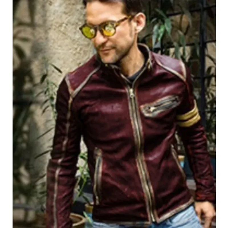 Giacca da uomo in pelle con cerniera e colletto alla coreana, giacca da moto con tasche multiple per esterni, leggera, giacca corta top tinta unita a maniche lunghe bomber giacche da uomo