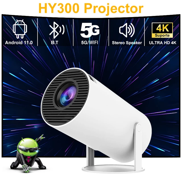 HY300 Smart Projector Android 11.0 MINI Portable 5G WIFI Home Cinema 720P