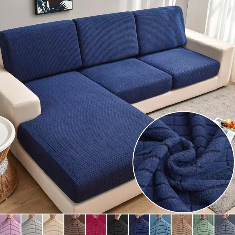 

Solid Color Thicken Jacquard Sofa Seat Cushion Cover Chair Cover Stretch Removable Polar Fleece Sofa Cover 1/2/3/4 Seat