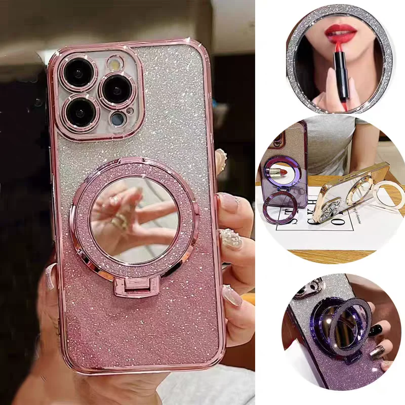 Glitter Shockproof Mirror Stand Magnetic Soft Phone Case