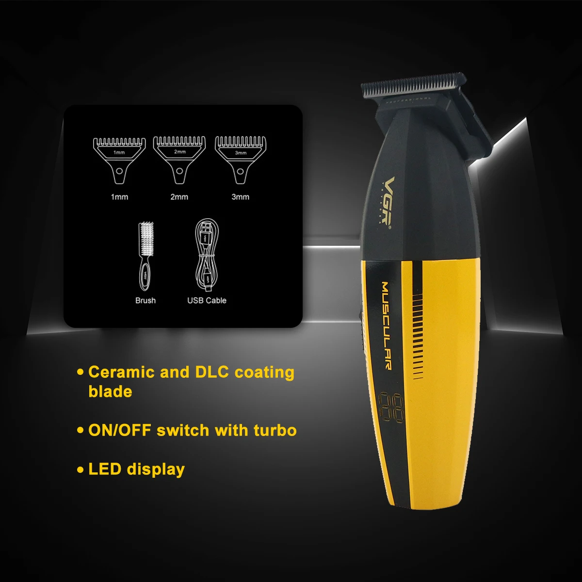 VGR V-285T Trimmer for Men with DLC Blade T-Blade Zero Gapped 9000 RPM Full Metal Professional Hair Cutting Finishing Machine