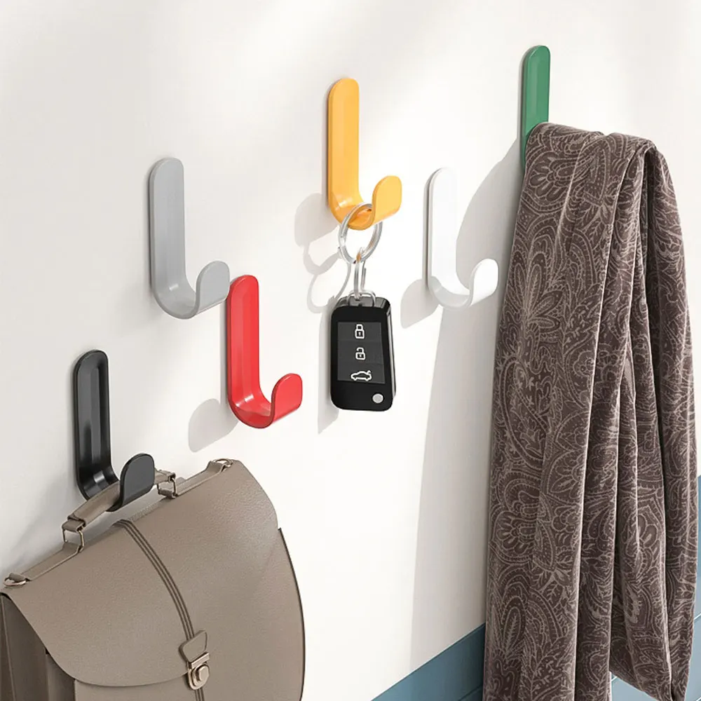 

6Pcs J-shaped Self Adhesive Wall Hooks Plastic Door Wall Hangers Candy Color Strong Hook for Kitchen Bathroom Bedroom Hallway