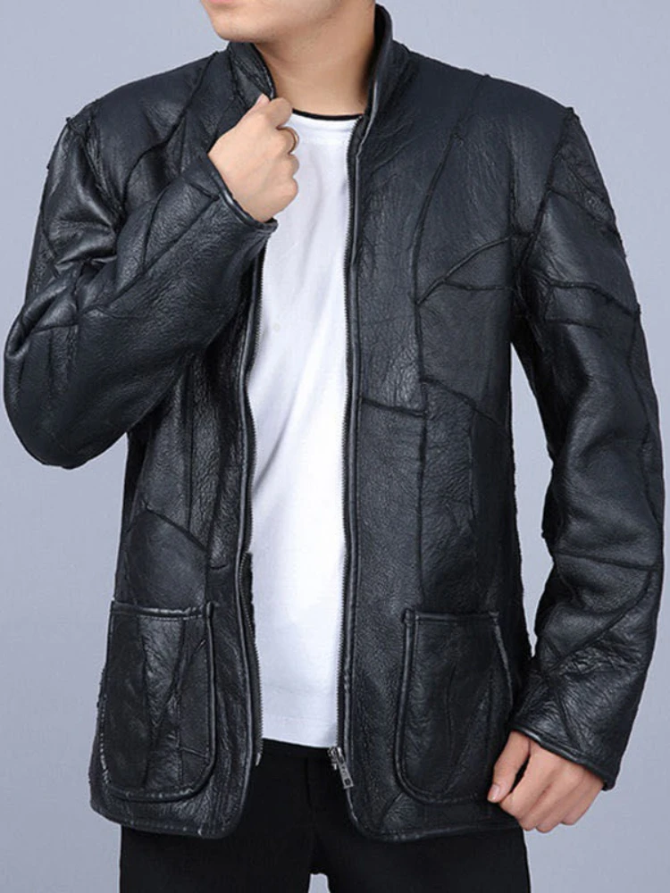 Warm Sheep Shearling Sheepskin Jacket Men's Fur Winter Coat Wool