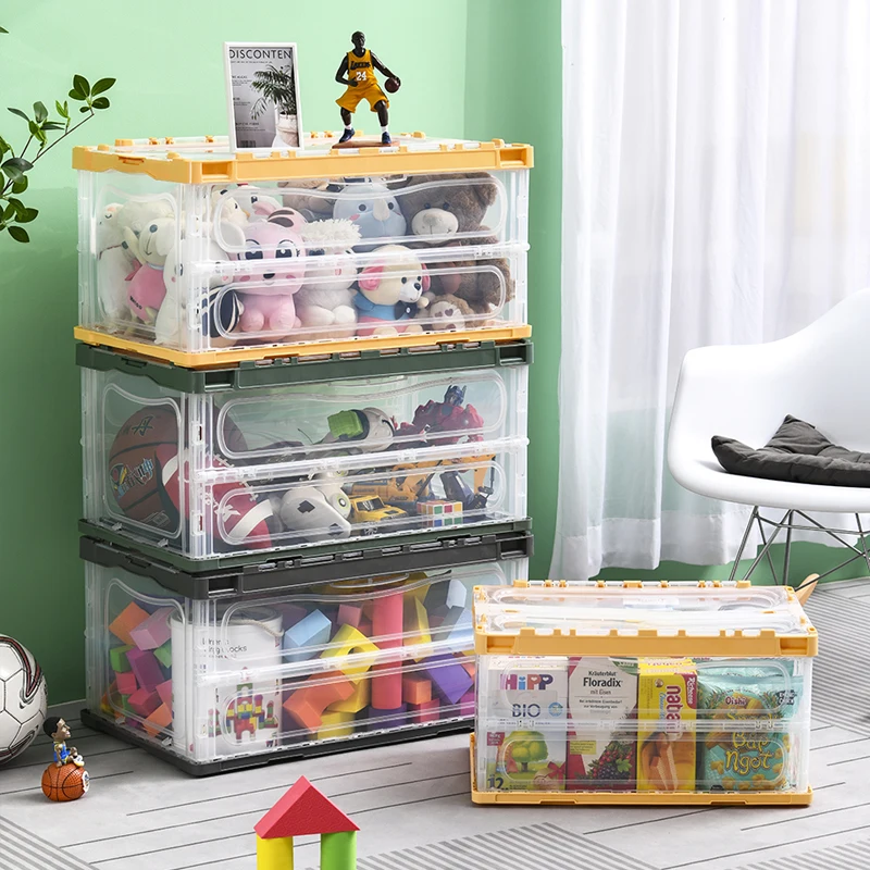 

Large Clear Portable Foldable Clothes Toy Storage Box, Collapsible Container, Folding Plastic Bin with Lid