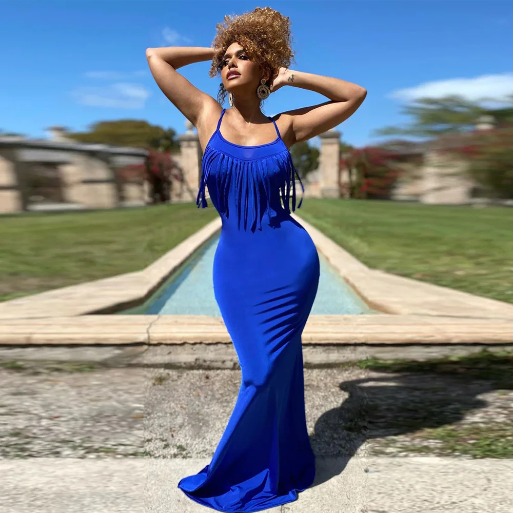 

2024 Summer Fashion Women's Casual Comfort Floor Dragging Long Dress Sexy Slim Fit Solid Color Dress
