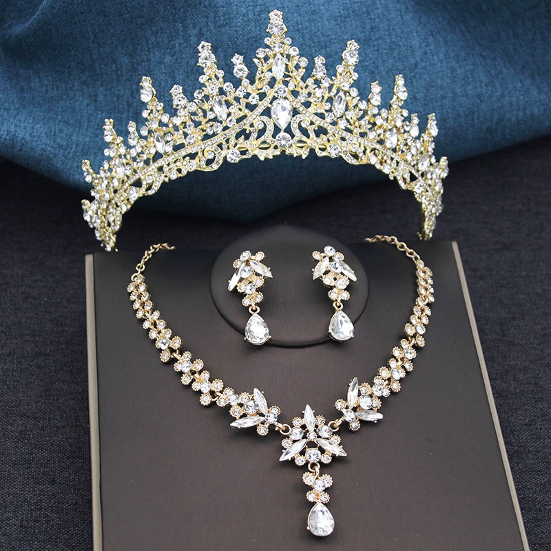 Bridal jewelry sets 3Pcs Bridal Crown Jewelry Sets Luxury Tiaras and Earrings Necklace Set For Women Bride Wedding Dress Crown Sets Prom Gifts