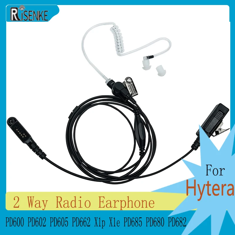 RISENKE Radio Headset with PTT Mic, Acoustic Tube Earpiece, for Hytera PD600, PD602, PD605, PD662, X1p, X1e, PD685, PD680, PD682