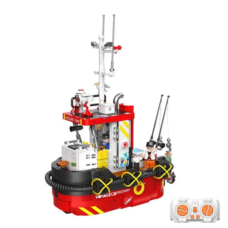 

IN STOCK MOC Idea Remote Control fishing Boat Building Blocks Model Ship Bricks Assembling Toys for Children Birthday Gift Set
