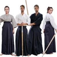 Aikido Gi uniforme coton Hapkido pantalon Kendo Hakama noir bleu profond blanc samouraï japonais traditionnel Keikogi 2