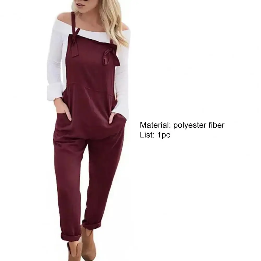 

Women Jumpsuit Adjustable Shoulder Straps Pockets Simple Long Match Solid Color Breathable Casual Sleeveless Summer Romper