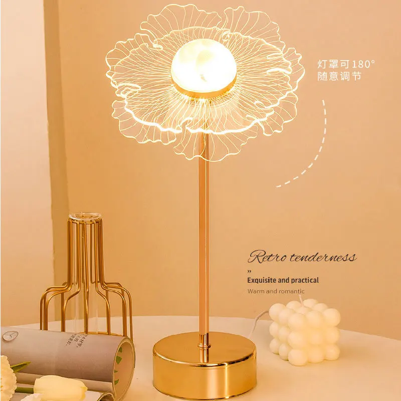 

Flower Decorative Table Lamp Bedroom Ins Style Girl Master Bedside Night Lamp Warm and Creative Light Luxury Atmosphere Lighting