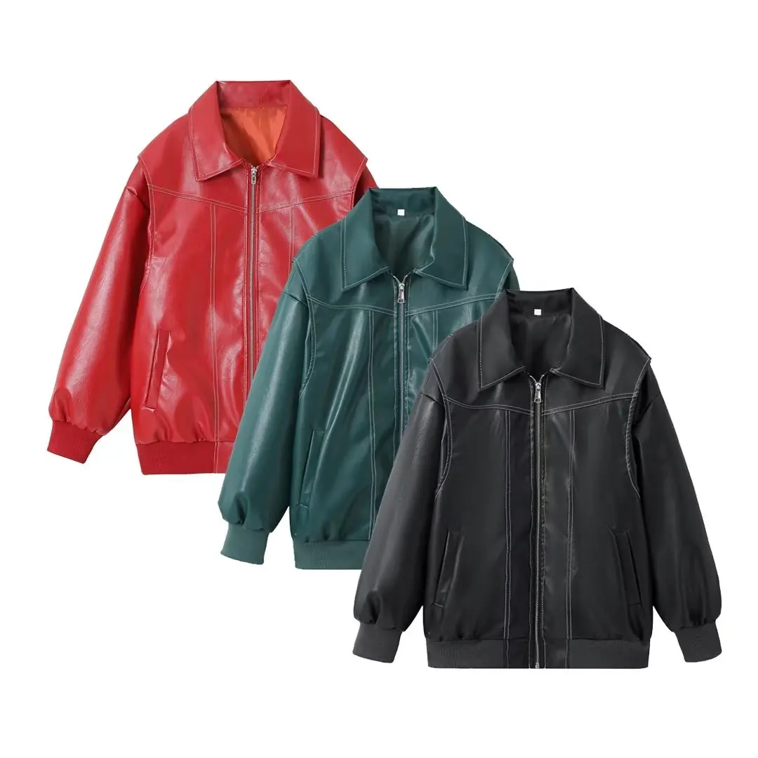 

Women New Fashion Tri-color coat vintage Lapel long sleeve pocket zipper loose all-match casual female Outerwear Chic Tops