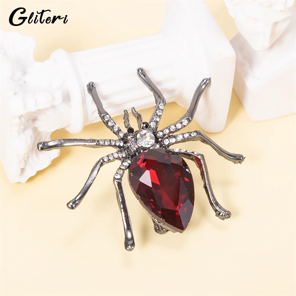 

GEITERI Fashion Crystal Spider Brooches For Women Men Unisex Black Red Zircon Brooch Pin Jewelry Halloween Party Gifts Wholesale