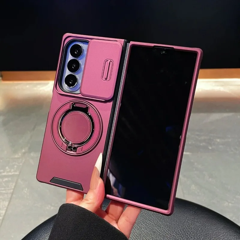 Magnetic Shockproof Phone Case with 360° Rotating Stand and Slide Camera Protection