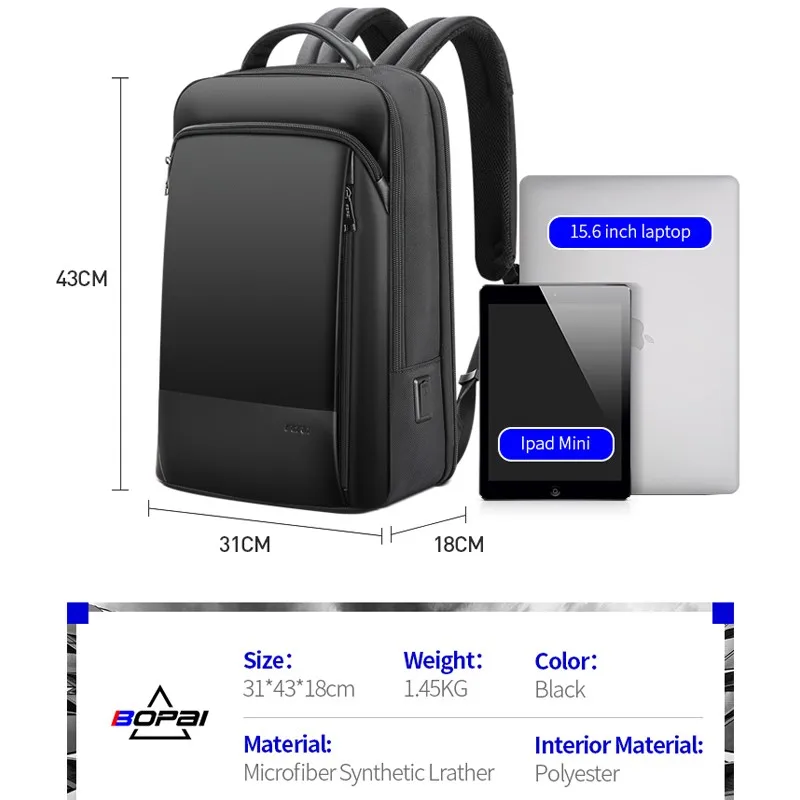 BOPAI Business Backpack Men Waterproof anti theft Smart usb Charging Office 15.6 inch Laptop Travel Carry on Backpack for Male 6