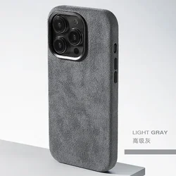 Italian Flip Fur Magnetic Case - Luxury Velvet Suede Leather Phone Cover with Supercar - Inspired Design - iPhone 15 (Gray)