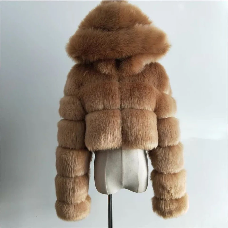 High Quality Furry Cropped Faux Fur Coats and Jackets Women Fluffy