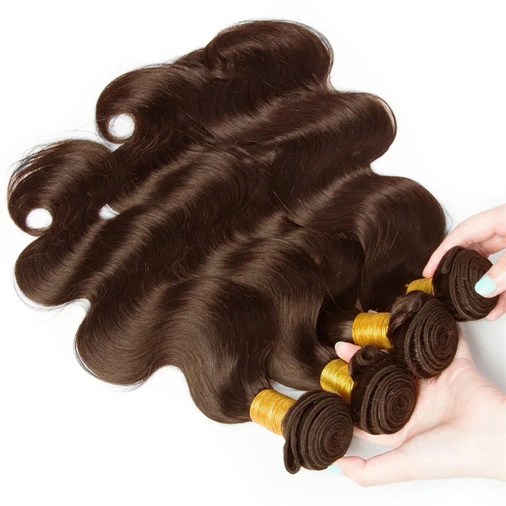 Chocolate Dark Brown Human Hair Bundle With 13x4 Lace Frontal 100% Human Hair Body Wave Bundles With Closure Extension for Women